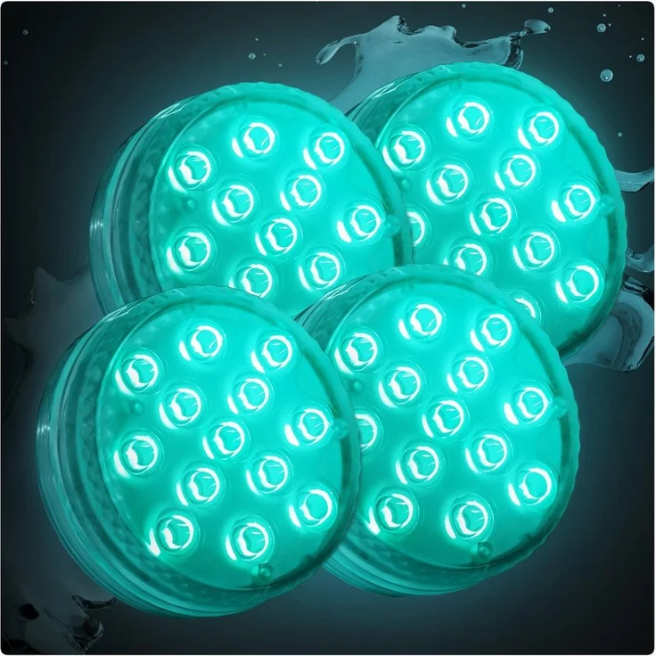 PRECORN LED Whirlpoolleuchte 4er Set, batteriebetriebene Unterwasserbeleuchtung mit 13 farbwechselnden LEDs, Fernbedienung, verschiedene Anwendungen
