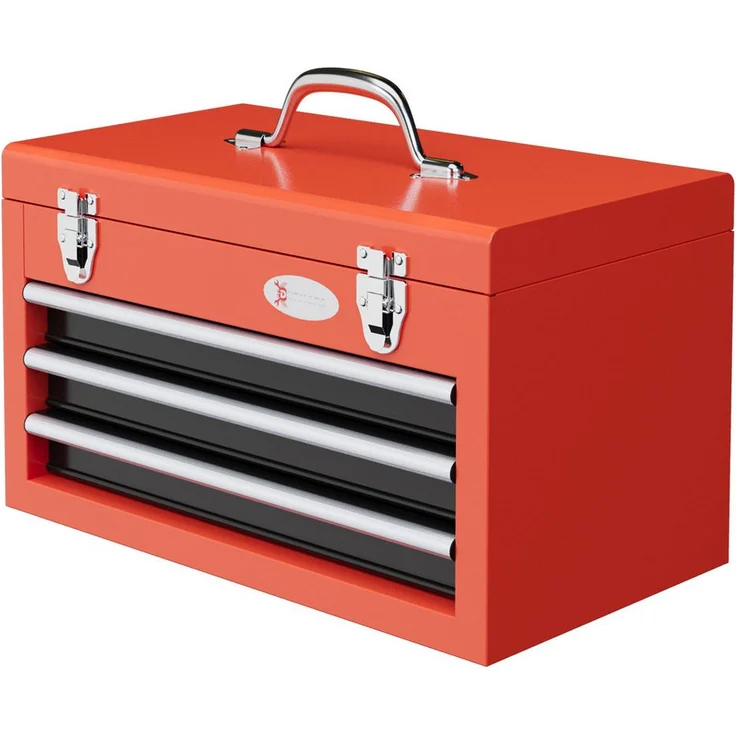Durhand Werkzeugbox leer, 45 x 24 x 27 cm, mit 3 Schubladen, Oberes Staufach, Handgriff, 2 Schlösser, Stahl, Rot – Bild 1