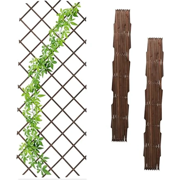 Relaxdays Rankgitter ausziehbar, 3er Set 180x90 cm, Rankhilfe aus Holz für Kletterpflanzen, braun – Bild 1