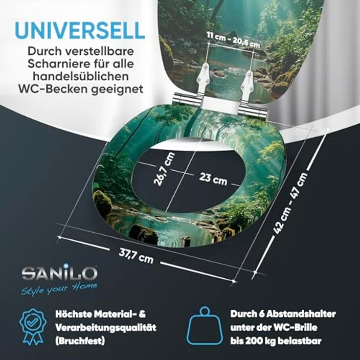 SANILO WC Sitz Rainforest, Absenkautomatik aus hochwertigem Holz, antibakterielle Oberfläche, passend für alle WC-Becken – Bild 5
