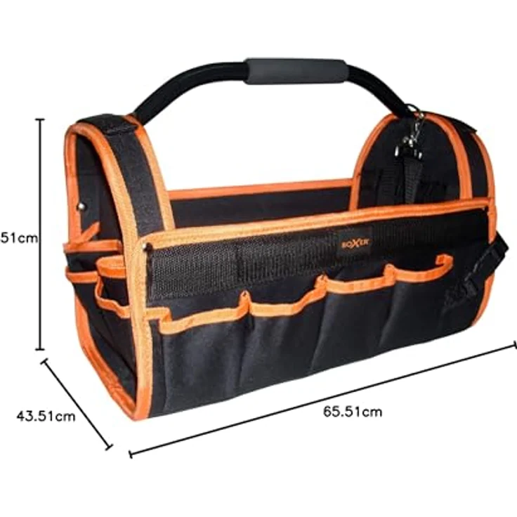 Boxer Nylon Werkzeugtasche 17" mit Schultergurt - 42,5 x 21,5 x 25 cm, AZO-frei, Komfortgriff, Schwarz/Orange – Bild 2