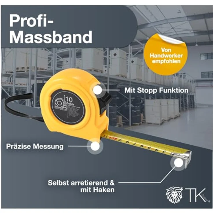 Premium Bandmaß 10 Meter mit Halterung - robustes Maßband & Bandmass zum präzisen Messen mit Feststeller - Rollmassband & Massband mit Aufrollsystem – Bild 2