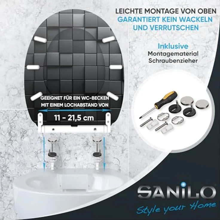Sanilo WC Sitz Top Fix Cube, mit Absenkautomatik, bruchfestem Holz, antibakterieller Beschichtung, 4-seitig bedruckt, pflegeleicht – Bild 6