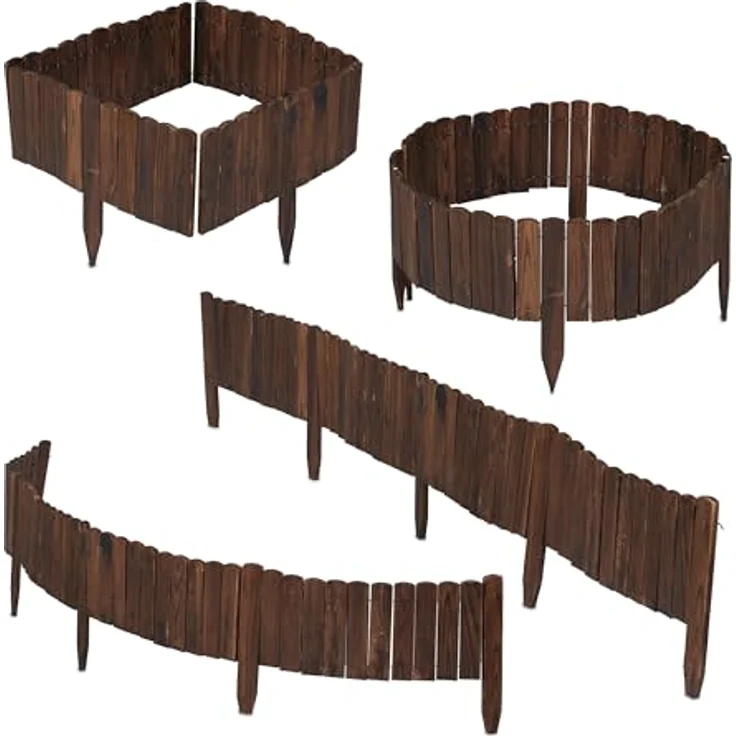 Relaxdays Beeteinfassung, 200 cm flexibler Beetzaun aus Tannenholz, Sichthöhe 25 cm, dunkelbraun – Bild 5