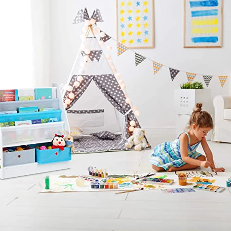 Relaxdays Kinderregal Tiermotiv, 2 Boxen, 3 Fächer, Spielzeug Aufbewahrung, Kinder Bücherregal HBT 74 x 71 x 23 cm, bunt – Bild 3