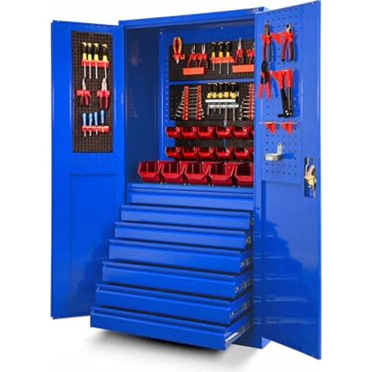 Jan Nowak Werkzeugschrank Darek, Metall mit 7 ausziehbaren Schubladen, 185 x 92 x 50 cm, Blau – Bild 1