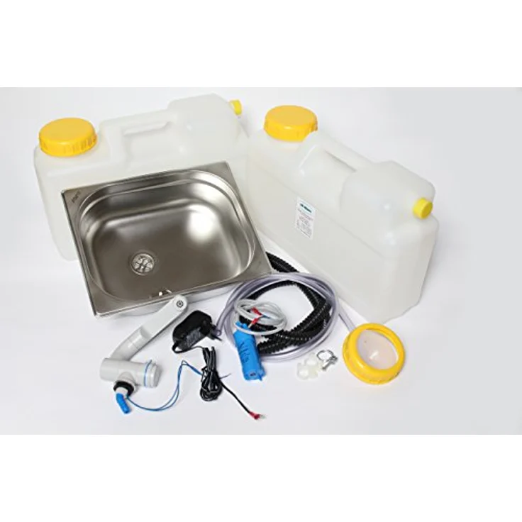 ad-ideen Waschbecken 230V Miniküche Bausatz für Camping und Wohnmobile, Edelstahl, 325x265x100mm, Grau V2 – Bild 1