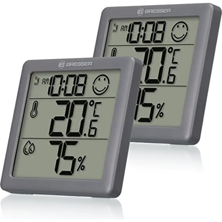 Bresser Thermometer Hygrometer Climate Smile 2er-Set zum Aufstellen oder zur Wandmontage mit Raumklima-Indikator als Smiley, anthrazit - Preisvergleich