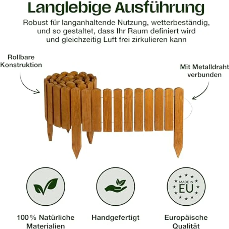 Creative Home Rasenkante Beeteinfassung Holz 200 x 10 cm, Witterungsbeständig und Robust in Naturholz – Bild 4