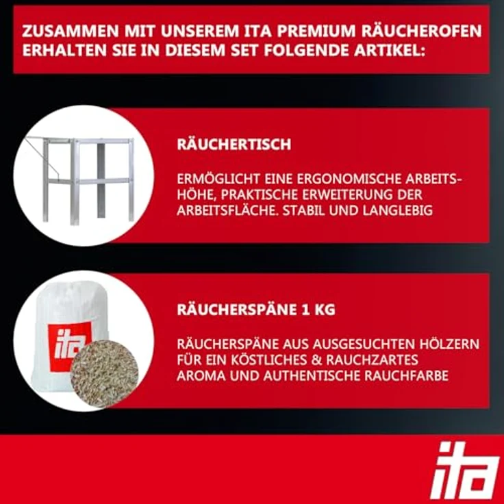 ITA Räucherofen 7000, Smoker Set mit Tisch, 81 cm, 3 Etagen, legierter Stahl, inklusive Thermometer und Fenster, EU-Qualität – Bild 2