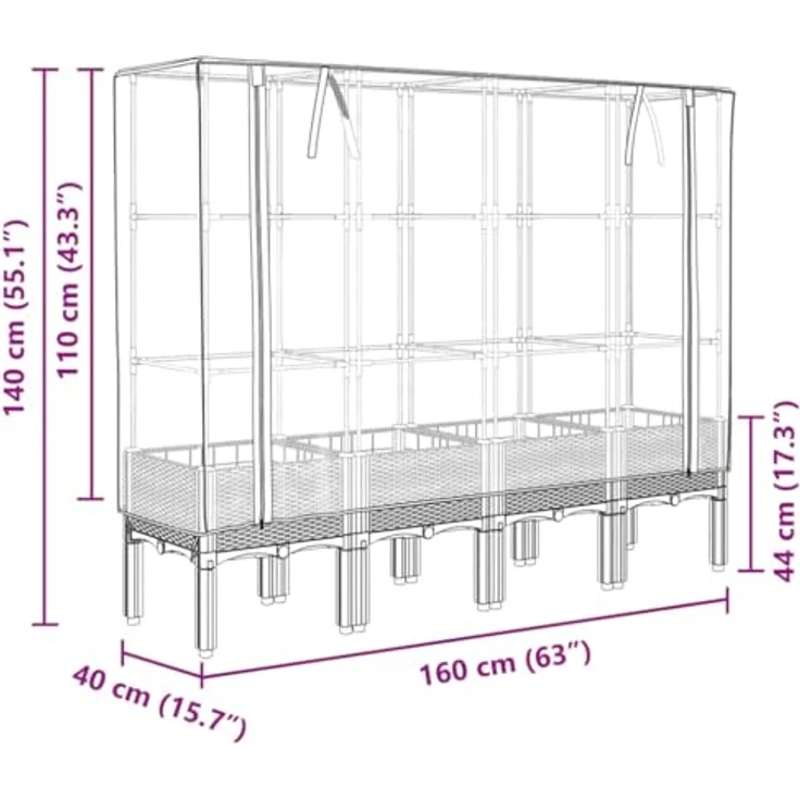 vidaXL Hochbeet mit Gewächshaus-Aufsatz, Pflanzbeet mit Eisenrohr-Rahmen, Gemüsebeet für Garten Terrasse Balkon, Pflanzkasten Frühbeet, Rattan-Optik, Braun – Bild 3