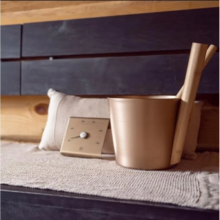 Rento Sauna bucket Aluminium, 5 Liter, scandi Design, Farbe Champagne, mit Bambus-Henkel – Bild 2