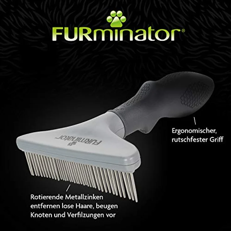 Furminator Harkenkamm für langhaarige Hunde und Katzen - Bürste zur Vorbeugung von Knoten und verfilzten Haaren, ergonomischer rutschfester Griff – Bild 3