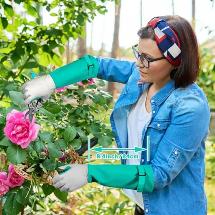 SLARMOR Gartenhandschuhe aus Leder, dornensicher mit Unterarmschutz, lange Rindsleder Arbeitshandschuhe für Damen und Herren, touchscreen-fähig, atmungsaktives Mikrofaserleder, verstellbare Stulpe – Bild 5