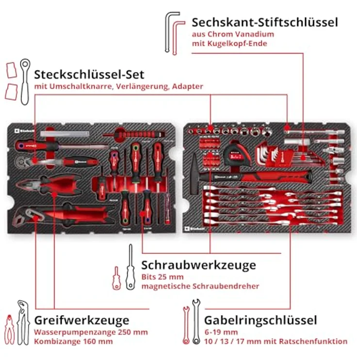 Einhell E-CASE 80-tlg. Werkzeugkoffer (Werkzeug-Set im robusten, stapelbaren Kunststoffkoffer) – Bild 5
