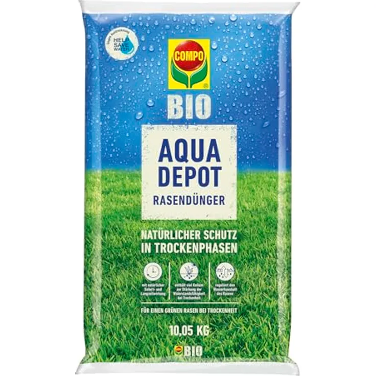 Compo BIO AQUA DEPOT Rasendünger, 10,05 kg, mit natürlicher Sofort- und Langzeitwirkung für gesunden Rasen bei Trockenheit