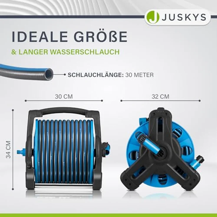 Juskys Schlauchtrommel Basic, 30 m, Multifunktionsbrause, 10 Funktionen, diverse Adapter, Blau/Dunkelgrau – Bild 4