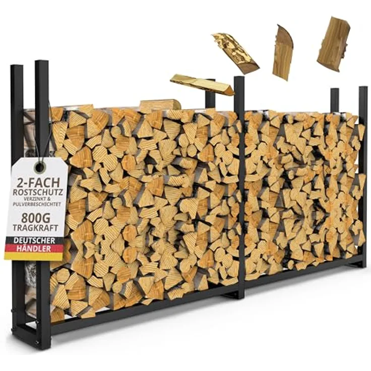 LAWA Living and Lifestyle Kaminholzregal Metall, verzinkt, 223x25x115 cm, tragfähig bis 800 kg, für 25–55 cm Holzscheite, ideal für Terrasse und Garten