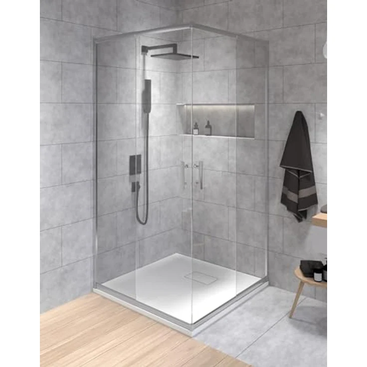 BADLAND Duschkabine HELA mit Duschwanne VIDAR 80x80 cm, quadratische Duschabtrennung aus transparentem Nano Glas 6 mm, Duschtasse in Weiß Steinoptik mit Ablaufgarnitur Ø 90 mm – Bild 4