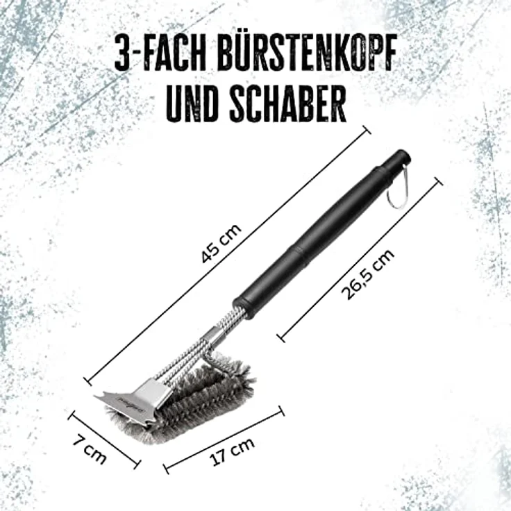 Grillfürst Premium Grillbürste mit Edelstahl Borsten, 45 cm - Grill Reinigungsbürste für Grillrost, Grillrost Bürste mit langem 3-Fach Bürstenkopf und Schaber - Preisvergleich – Bild 3