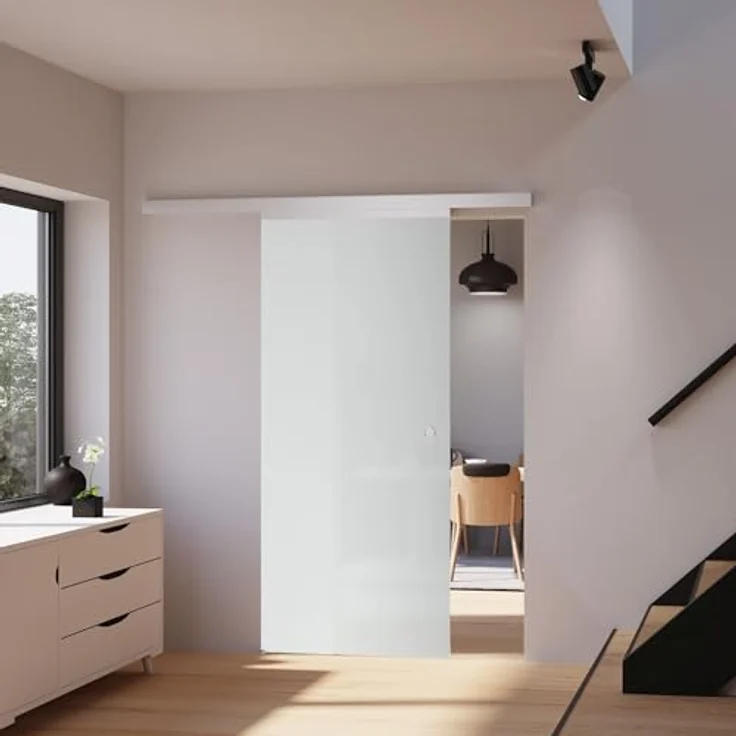 inova Glas Schiebetür 75 x 203 cm vollflächig satiniert Zimmertür Alu Komplettset mit Griffmuschel – Bild 1