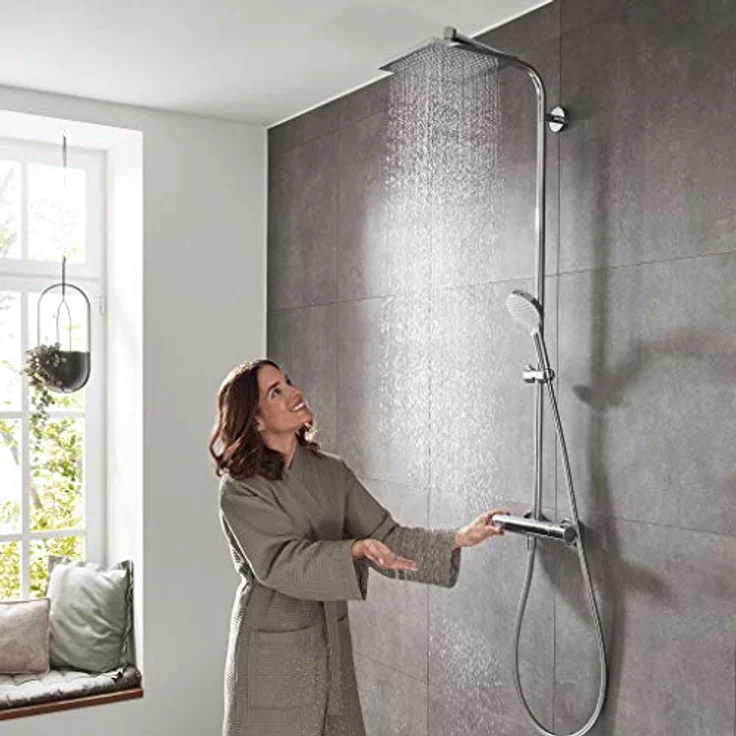 hansgrohe Duschsystem Crometta E 240, Duschset mit Thermostat, Duschkopf, Duschschlauch, Brausestange, Regendusche mit 1 Strahlart, Chrom – Bild 2