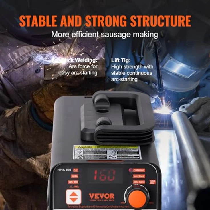 VEVOR 220 V Stabschweißgerät 160 A ARC/Lift WIG mit LED-Display, 2-in-1 tragbares MMA ARC-Schweißgerät mit Hot Start, Arc Force, Anti-Stick und VRD – Bild 3