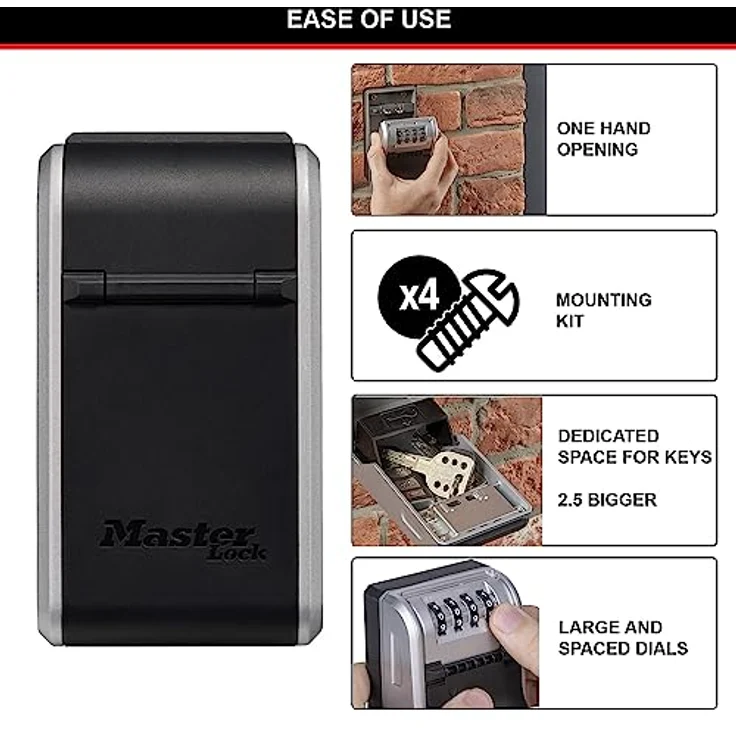 Master Lock Schlüsseltresor mit neuem innovativen Design, großem Fassungsvermögen und hoher Sicherheit, Wandhalterung, Aussen, 19.6 x 7.6 x 5.6 cm, Schlüsselsafe – Bild 5