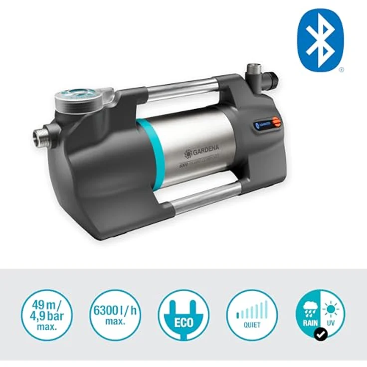 Gardena Gartenpumpe 6300 SilentComfort, Extra leise Bewässerungspumpe mit App Steuerung, Fördermenge 6300 l/h, rostfreier Edelstahl, stromsparend, wasserfest, Trockenlaufsicherung (9058-20) – Bild 2