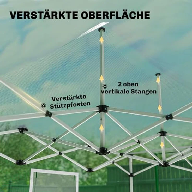 Outsunny Faltbares Gewächshaus 300x270x200 cm, PE Foliengewächshaus mit Satteldach, aufrollbaren Reißverschlusstüren und -fenstern, stabiles Pflanztunnel in Grün – Bild 4