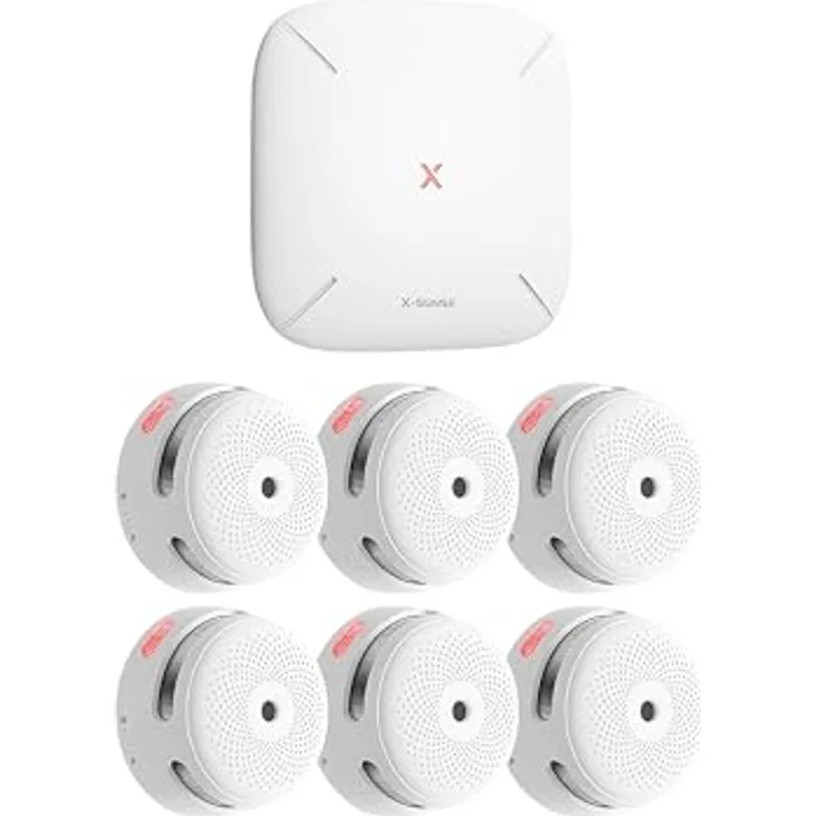 X-SENSE FS61 Smart Rauchmelder Komplett-Set, Basis + 6 Rauchmelder, weiß, 2,4-GHz-WLAN, Decken- und Wandmontage
