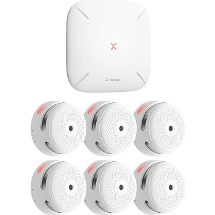 X-SENSE FS61 Smart Rauchmelder Komplett-Set, Basis + 6 Rauchmelder, weiß, 2,4-GHz-WLAN, Decken- und Wandmontage – Bild 1