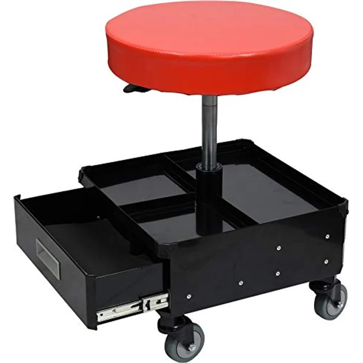 YATO Profi XXL Werkstatthocker, höhenverstellbar 450-560 mm, 3 Stahlschubladen, schwenkbar 360°, 4 Gummiräder, stabile Stahlkonstruktion, Tragfähigkeit 150 kg – Bild 3