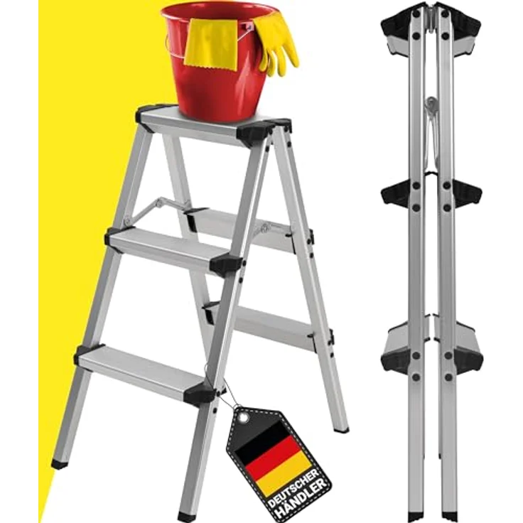 Craftfull Doppel-Klapptritt CF-131A Trittleiter Stufenstehleiter Alu Leiter (2 x 3 Stufen) – Bild 2