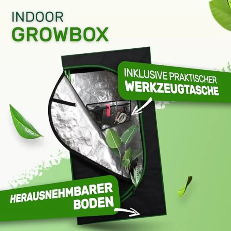 Melko Gewächshaus Growbox für Indoor & Outdoor, 99,9 % lichtundurchlässig, Schwarz / Grün – Bild 3