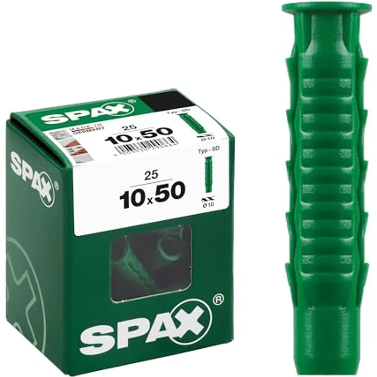 SPAX TYP-SD Dübel, Grün, 10 x 50 mm, hochfest aus Nylon mit 4-fach Spreizung für sichere Montage in Beton und Naturstein