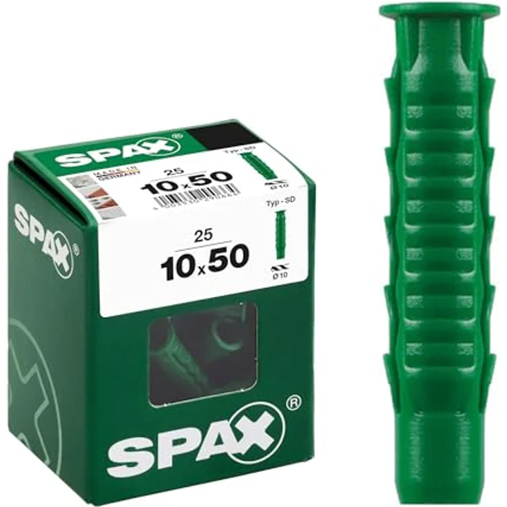 SPAX TYP-SD Dübel, Grün, 10 x 50 mm, hochfest aus Nylon mit 4-fach Spreizung für sichere Montage in Beton und Naturstein – Bild 1