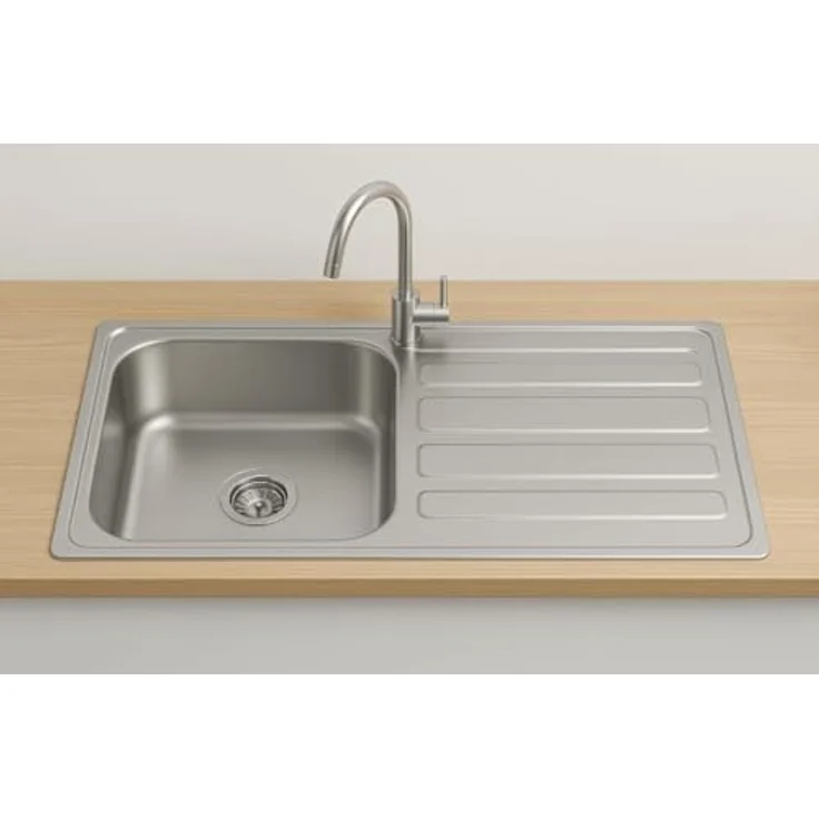 DEANTE Eingelassene 1-Kammer-Stahlspüle 76 x 43 cm mit Abtropffläche, Dekor-Finish und Siphon – Bild 2