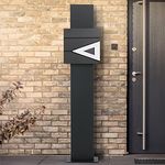 ECD Germany Standbriefkasten mit Zeitungsfach, Briefkasten Standfuß freistehend, Briefkastenständer Anthrazit 170 cm aus Edelstahl pulverbeschichtet, Postkasten Anthrazit-Weiß Marmoroptik Stahl