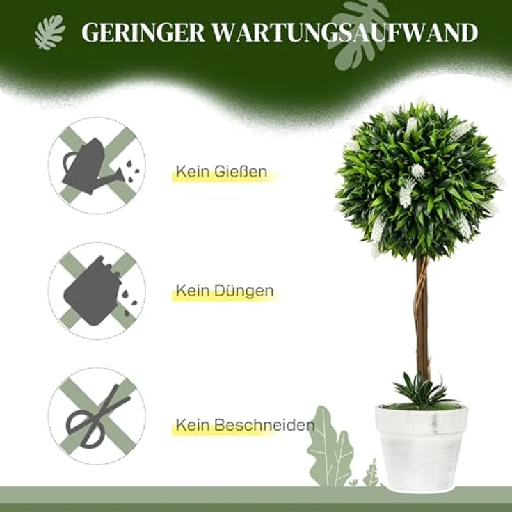 HOMCOM Kunstpflanze 2er-Set groß 60 cm Lavendelbäume, für Innen- und Außenbereiche, weiß – Bild 6