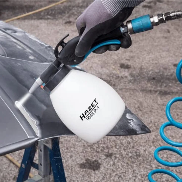 HAZET Soda Strahlpistole 9045P-1 inklusive verschiedener Düsen und 1kg Mineralstrahlmittel - ergonomischer Handgriff mit optimierter Übersetzung - für beschädigungsfreies Reinigen und Entlacken – Bild 4