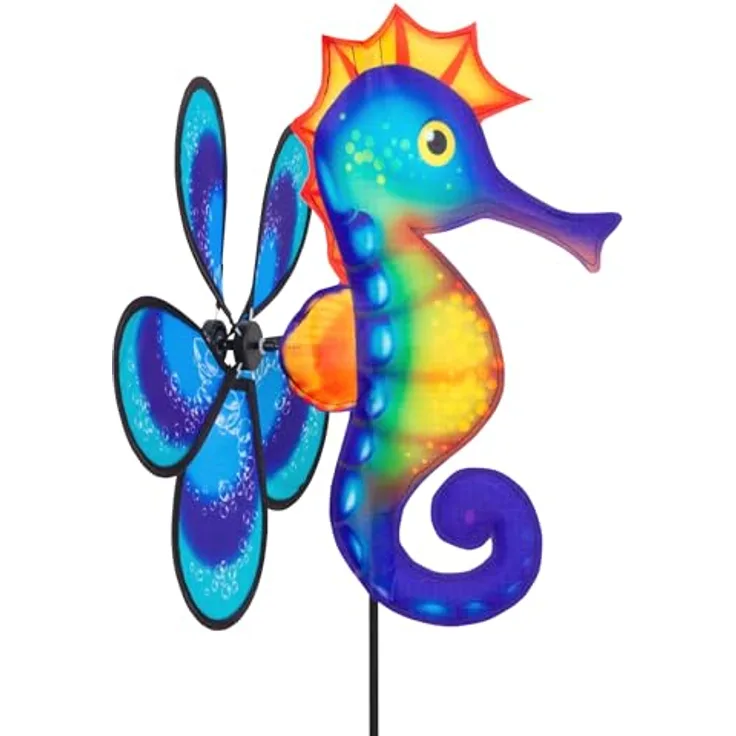 HQ Design Windspiration - Spin Critter Seahorse, UV-beständiges & wetterfestes Windspiel mit Standstab für Garten, Terrasse und Balkon