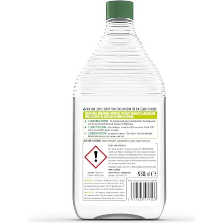 Ecover Hand-Spülmittel Zitrone & Aloe Vera, 950ml, kraftvoll reinigend, dermatologisch getestet, vegan, biologisch abbaubar – Bild 2