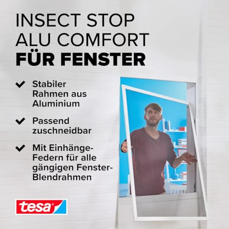 tesa Fliegengitter ALU COMFORT Fenster, 1,20 m x 1,50 m – Bild 2