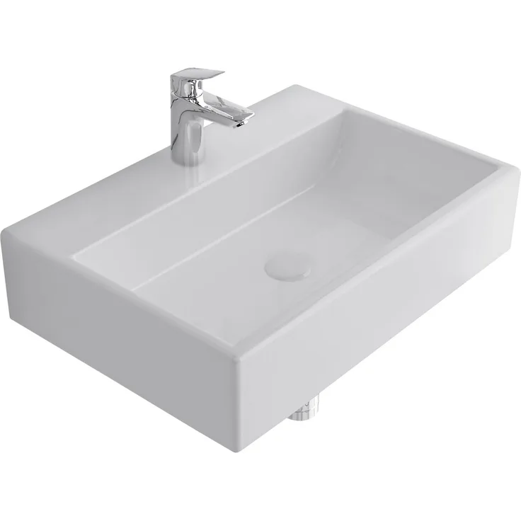 Alpenberger Waschbecken - Keramik Aufsatzwaschbecken Hängewaschbecken - Eleganter Waschplatz, schmutzabweisend & hygienisch mit Nano beschichtet, weiß