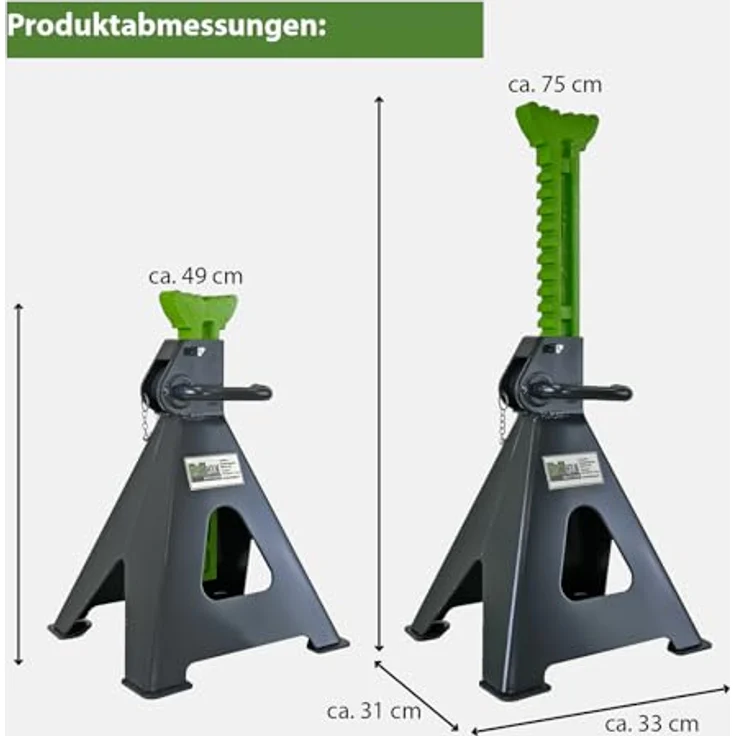 TRUTZHOLM Sägebock 4 Stück, 12 Tonnen Traglast pro Stütze, höhenverstellbar von 490 bis 750 mm, grün/anthrazit – Bild 3