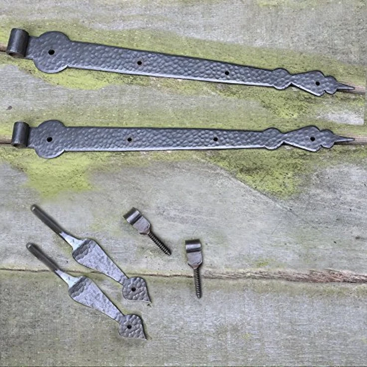 Antikas Türbänder geschmiedet 2 Tor Scharniere Eisen Türband + Aufhängung 50 cm, Antik-Look – Bild 1