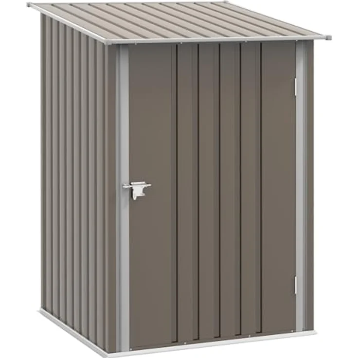 Outsunny Gerätehaus aus Stahl, 0,92 m² Geräteschuppen mit Pultdach Gartenschrank abschließbar, Gartenschuppen für Balkon, Terrasse, 100 x 103 x 160 cm, Braun – Bild 1