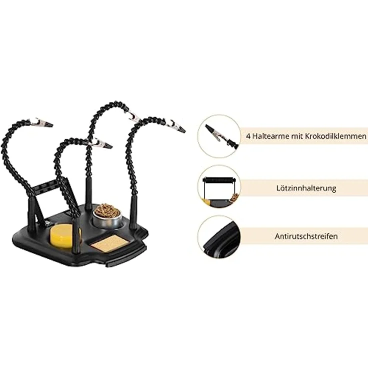 Stagecaptain LH-400 Löthilfe - Helfende Hand für Bastel- und Lötarbeiten - Vier flexible Arme mit Krokodilklemme - Reinigungsschwamm, Lötharz und Lötspitzenreiniger - Abrollhilfe für Lötzinn – Bild 4