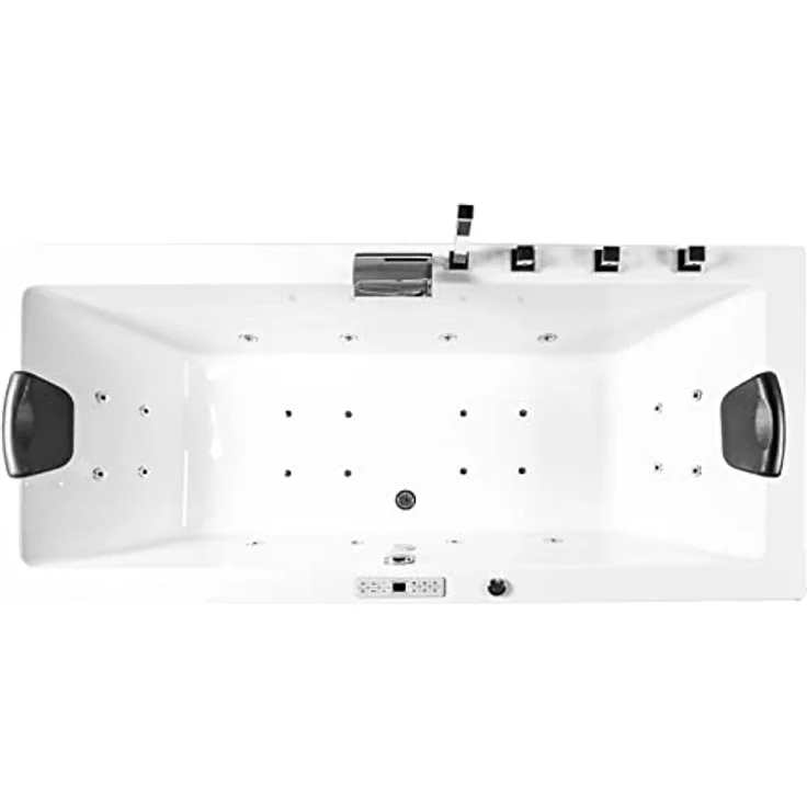 Basera® Whirlpool-Badewanne Naxos, Indoor Whirlpool Komplett-Set in Weiß mit 24 Massagedüsen, Heizung, Ozongenerator, Bodenansaugung, LED-Farblichtambiente und Bluetooth – Bild 2
